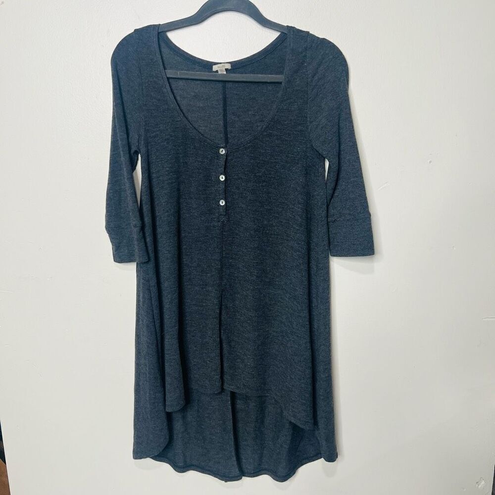 Ecote Anthropologie Charcoal Gray Hi Low Dress 3/4 Sleeve Sz S